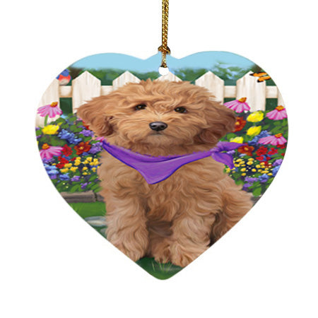 Spring Floral Goldendoodle Dog Heart Christmas Ornament HPOR52257