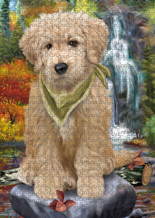 Scenic Waterfall Goldendoodle Dog Puzzle with Photo Tin PUZL59763
