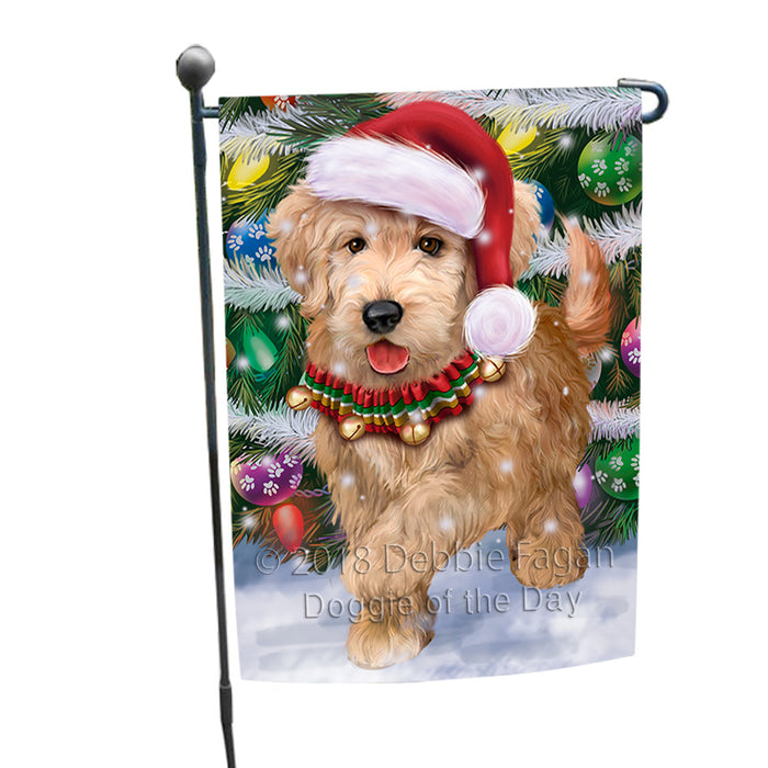 Trotting in the Snow Goldendoodle Dog Garden Flag GFLG54773
