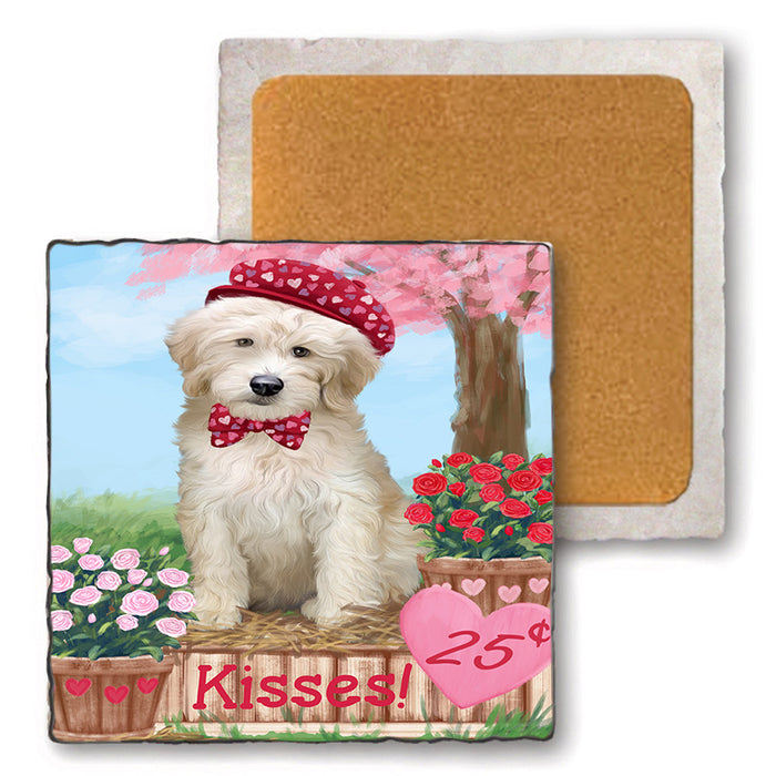 Rosie 25 Cent Kisses Goldendoodle Dog Set of 4 Natural Stone Marble Tile Coasters MCST50875
