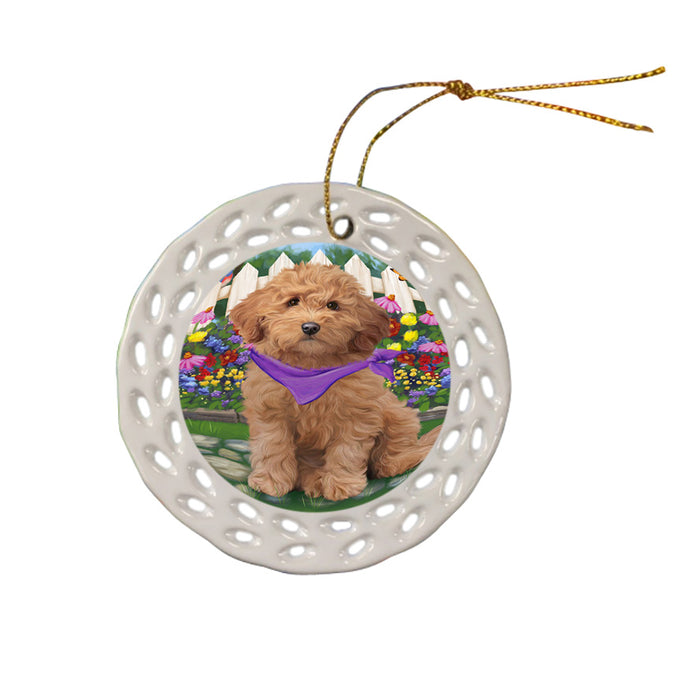 Spring Floral Goldendoodle Dog Ceramic Doily Ornament DPOR52257