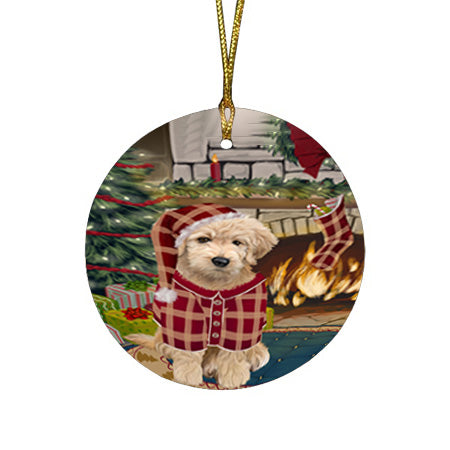 The Stocking was Hung Goldendoodle Dog Round Flat Christmas Ornament RFPOR55674