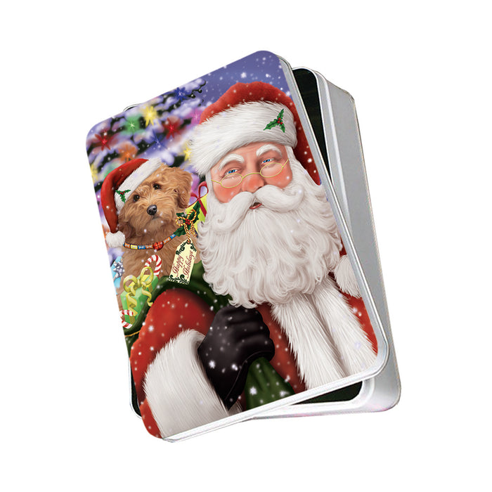 Santa Carrying Goldendoodle Dog and Christmas Presents Photo Storage Tin PITN53631