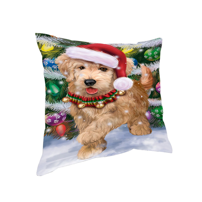Trotting in the Snow Goldendoodle Dog Pillow PIL75468