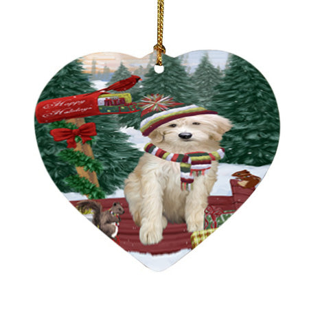 Merry Christmas Woodland Sled Goldendoodle Dog Heart Christmas Ornament HPOR55293