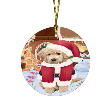 Christmas Gingerbread House Candyfest Goldendoodle Dog Round Flat Christmas Ornament RFPOR56700
