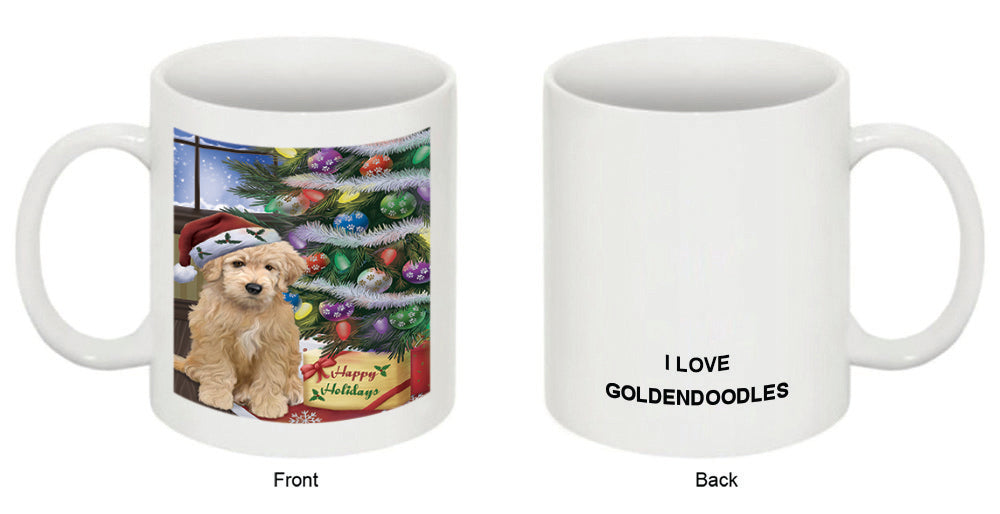 Christmas Happy Holidays Goldendoodle Dog with Tree and Presents Coffee Mug MUG48856