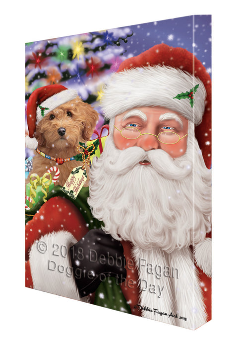 Santa Carrying Goldendoodle Dog and Christmas Presents Canvas Print Wall Art Décor CVS101042
