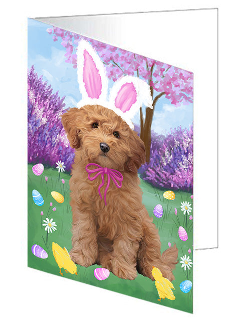 Easter Holiday Goldendoodle Dog Handmade Artwork Assorted Pets Greeting Cards and Note Cards with Envelopes for All Occasions and Holiday Seasons GCD76217