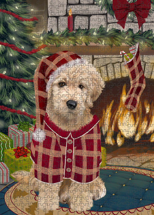 The Stocking was Hung Goldendoodle Dog Puzzle with Photo Tin PUZL89476