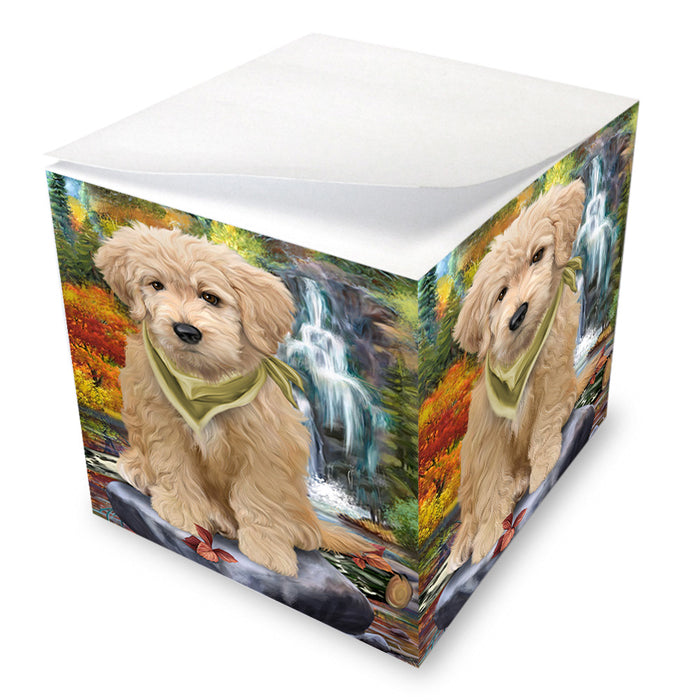 Scenic Waterfall Goldendoodle Dog Note Cube NOC51892