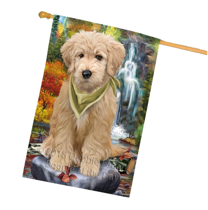 Scenic Waterfall Goldendoodle Dog House Flag FLG52025