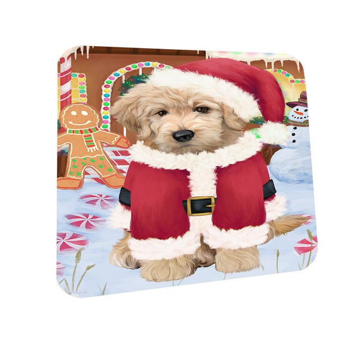 Christmas Gingerbread House Candyfest Goldendoodle Dog Coasters Set of 4 CST56302