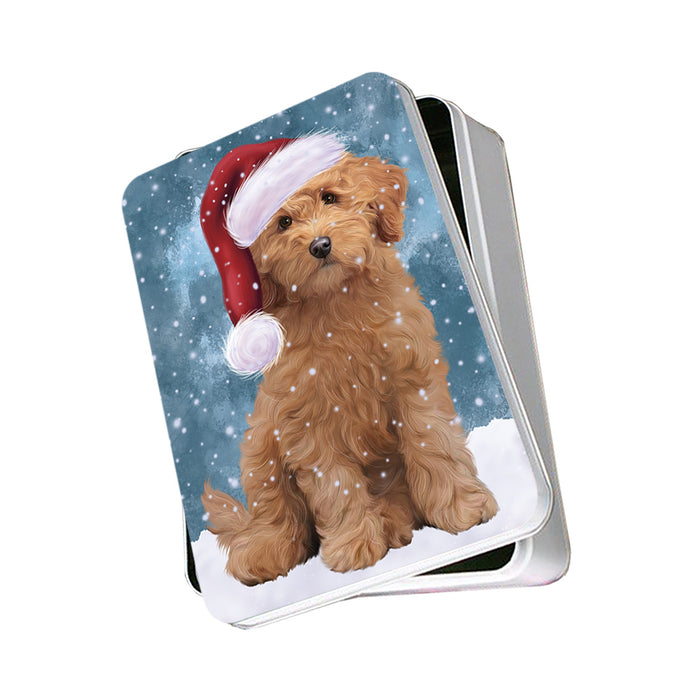 Let it Snow Christmas Holiday Goldendoodle Dog Wearing Santa Hat Photo Storage Tin PITN54239