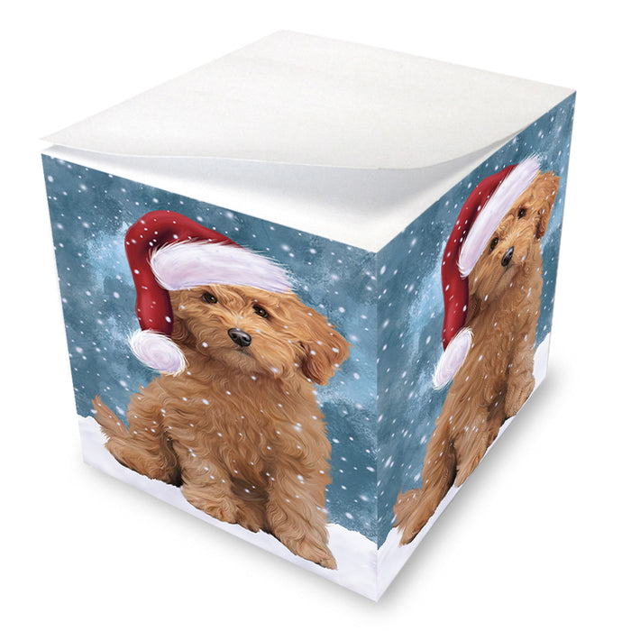 Let it Snow Christmas Holiday Goldendoodle Dog Wearing Santa Hat Note Cube NOC55942