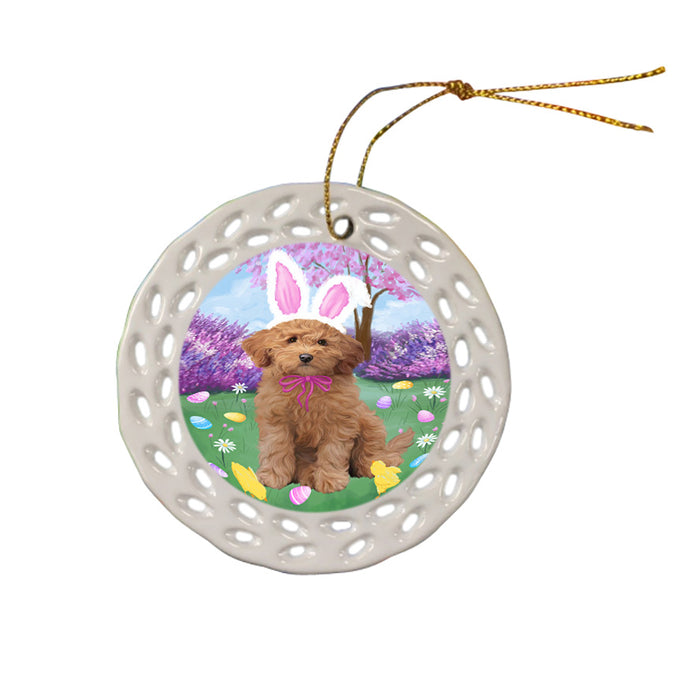 Easter Holiday Goldendoodle Dog Ceramic Doily Ornament DPOR57302