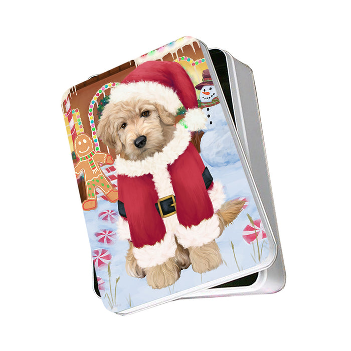 Christmas Gingerbread House Candyfest Goldendoodle Dog Photo Storage Tin PITN56287