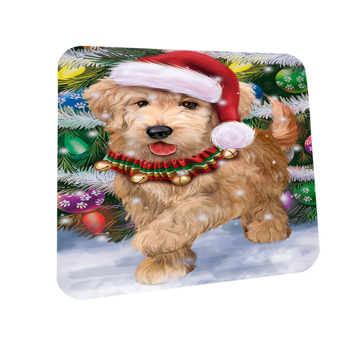 Trotting in the Snow Goldendoodle Dog Coasters Set of 4 CST54541