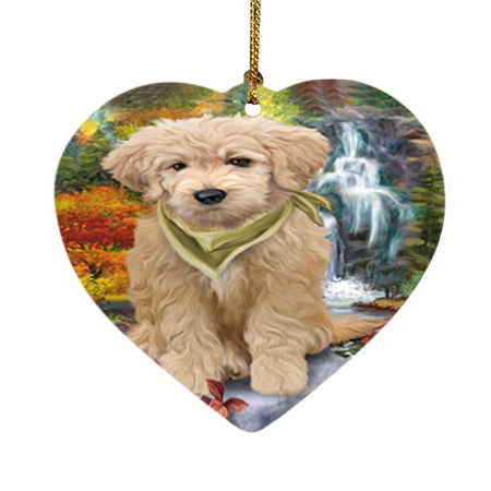 Scenic Waterfall Goldendoodle Dog Heart Christmas Ornament HPOR51892