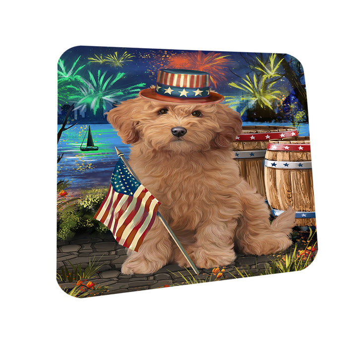 4th of July Independence Day Firework Goldendoodle Dog Coasters Set of 4 CST54007