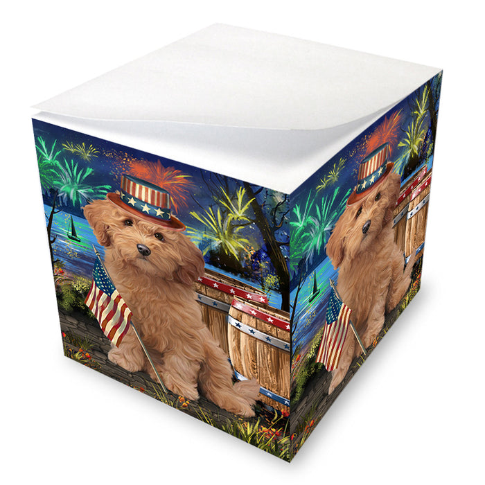 4th of July Independence Day Firework Goldendoodle Dog Note Cube NOC55695