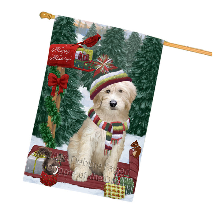 Merry Christmas Woodland Sled Goldendoodle Dog House Flag FLG55366