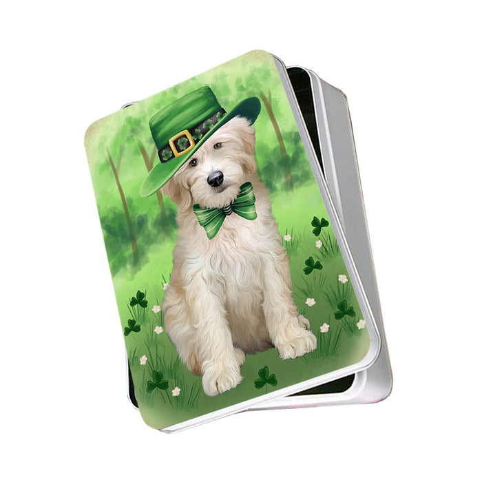 St. Patricks Day Irish Portrait Goldendoodle Dog Photo Storage Tin PITN56948