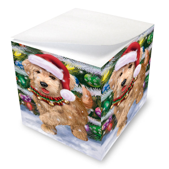 Trotting in the Snow Goldendoodle Dog Note Cube NOC56229