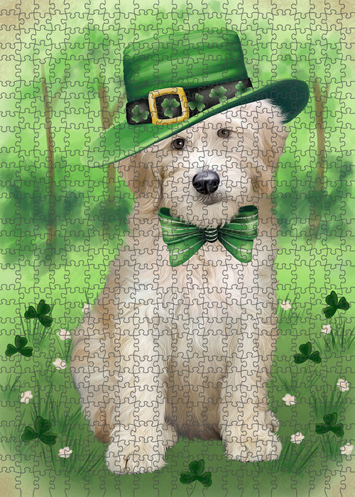 St. Patricks Day Irish Portrait Goldendoodle Dog Portrait Jigsaw Puzzle for Adults Animal Interlocking Puzzle Game Unique Gift for Dog Lover's with Metal Tin Box PZL048
