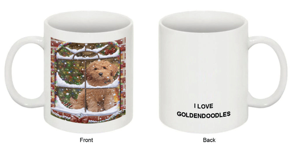 Please Come Home For Christmas Goldendoodle Dog Sitting In Window Coffee Mug MUG49030