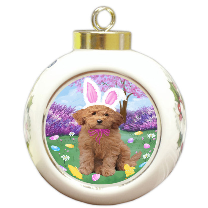 Easter Holiday Goldendoodle Dog Round Ball Christmas Ornament RBPOR57302