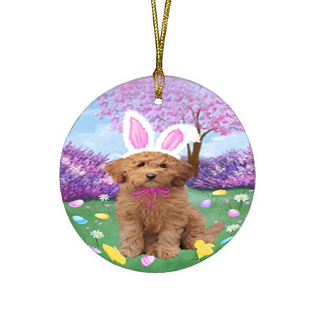 Easter Holiday Goldendoodle Dog Round Flat Christmas Ornament RFPOR57302