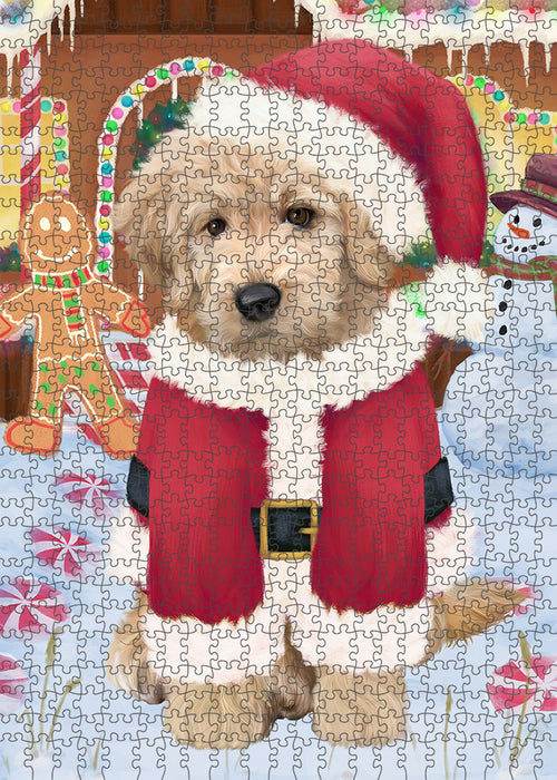 Christmas Gingerbread House Candyfest Goldendoodle Dog Puzzle with Photo Tin PUZL93576