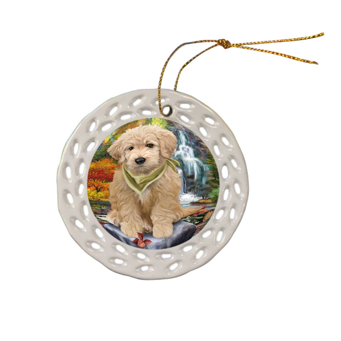 Scenic Waterfall Goldendoodle Dog Ceramic Doily Ornament DPOR51892