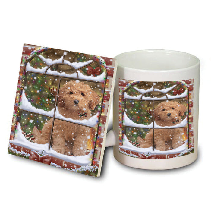 Please Come Home For Christmas Goldendoodle Dog Sitting In Window Mug and Coaster Set MUC53624