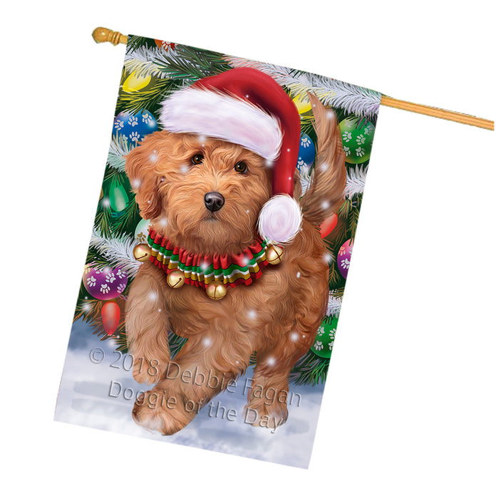 Trotting in the Snow Goldendoodle Dog House Flag FLG54910