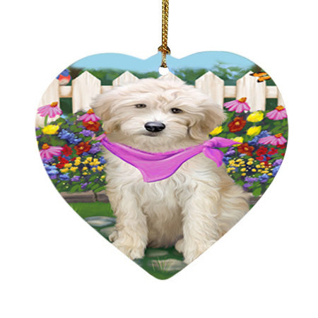 Spring Floral Goldendoodle Dog Heart Christmas Ornament HPOR52258