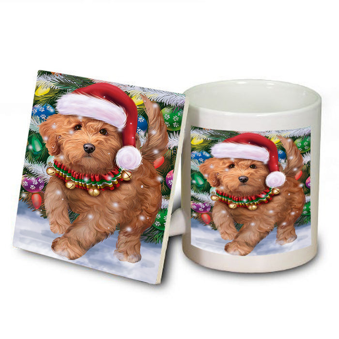 Trotting in the Snow Goldendoodle Dog Mug and Coaster Set MUC54576