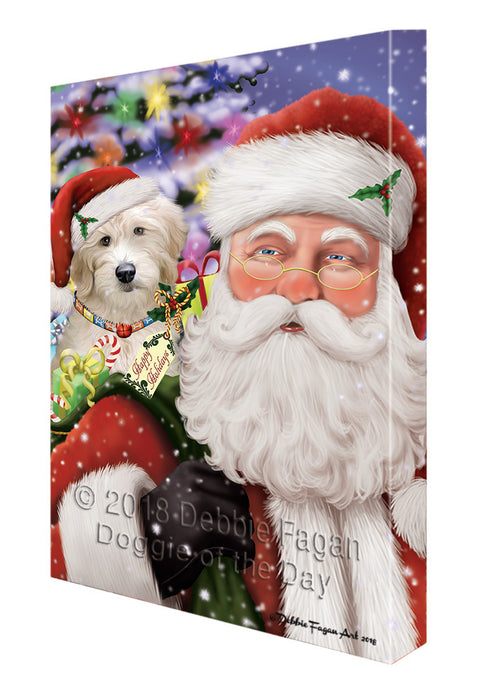 Santa Carrying Goldendoodle Dog and Christmas Presents Canvas Print Wall Art Décor CVS101051