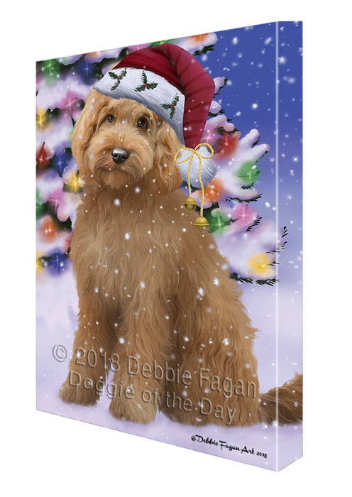 Winterland Wonderland Goldendoodle Dog In Christmas Holiday Scenic Background Canvas Print Wall Art Décor CVS101636