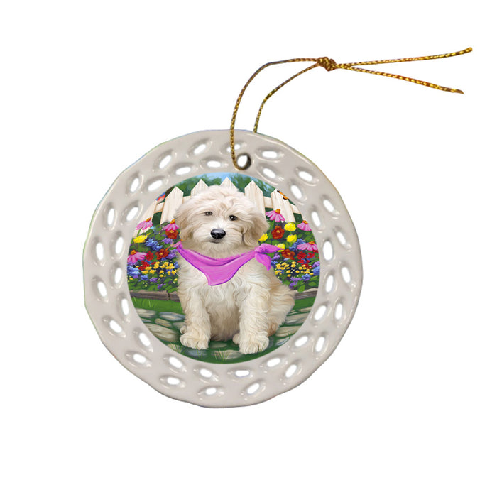 Spring Floral Goldendoodle Dog Ceramic Doily Ornament DPOR52258