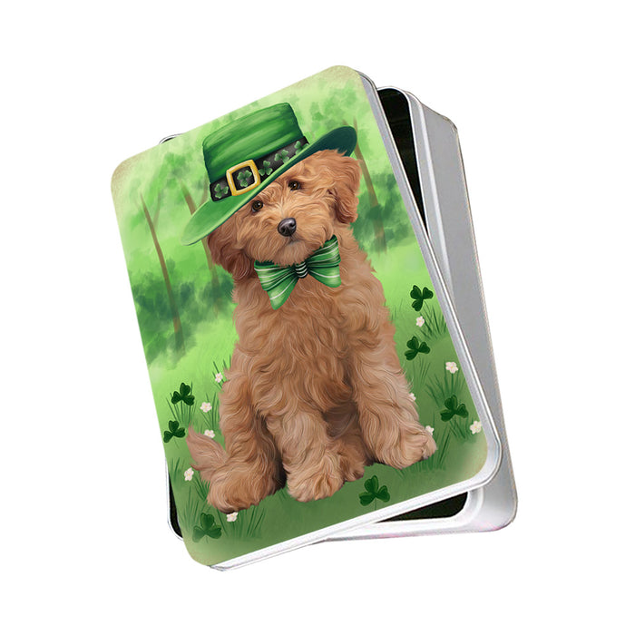 St. Patricks Day Irish Portrait Goldendoodle Dog Photo Storage Tin PITN56949