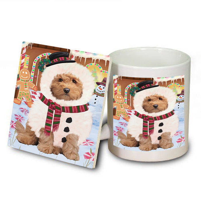 Christmas Gingerbread House Candyfest Goldendoodle Dog Mug and Coaster Set MUC56337