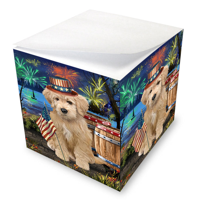 4th of July Independence Day Firework Goldendoodle Dog Note Cube NOC55696