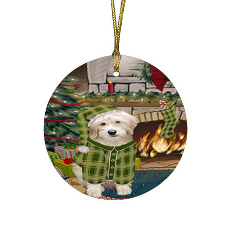 The Stocking was Hung Goldendoodle Dog Round Flat Christmas Ornament RFPOR55675