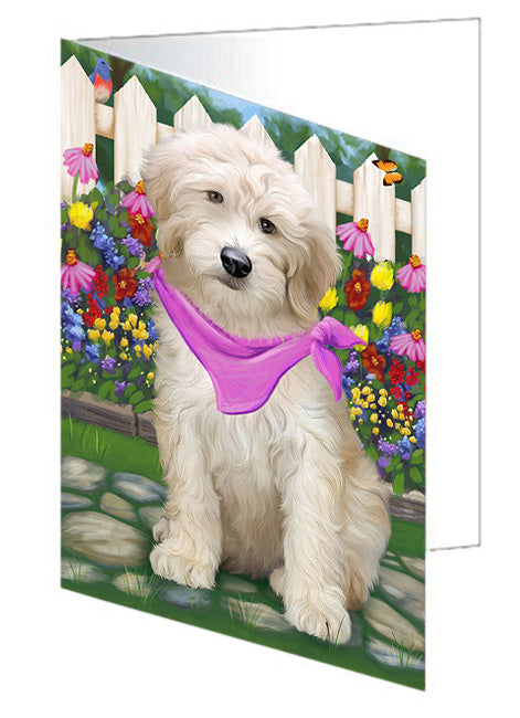 Spring Floral Goldendoodle Dog Handmade Artwork Assorted Pets Greeting Cards and Note Cards with Envelopes for All Occasions and Holiday Seasons GCD60803