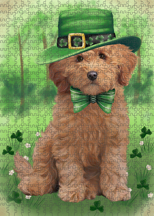 St. Patricks Day Irish Portrait Goldendoodle Dog Portrait Jigsaw Puzzle for Adults Animal Interlocking Puzzle Game Unique Gift for Dog Lover's with Metal Tin Box PZL049