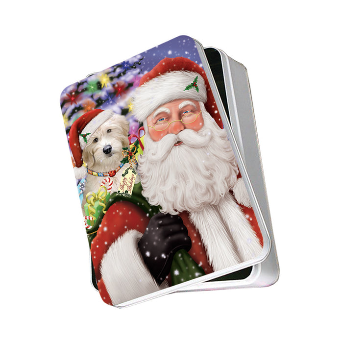 Santa Carrying Goldendoodle Dog and Christmas Presents Photo Storage Tin PITN53632