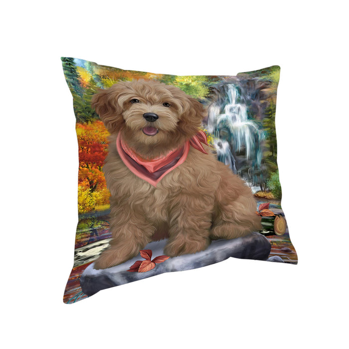 Scenic Waterfall Goldendoodle Dog Pillow PIL63936