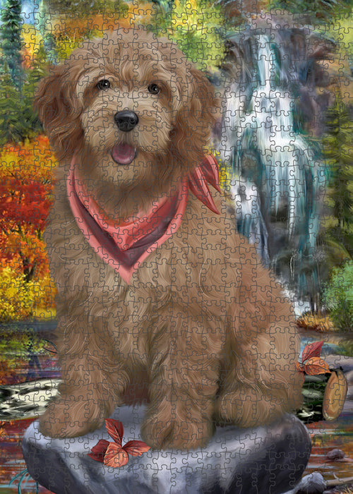 Scenic Waterfall Goldendoodle Dog Puzzle with Photo Tin PUZL59766